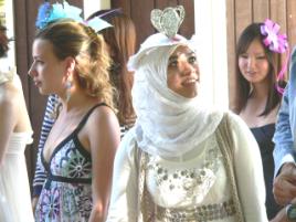 PhotoID:8007, A diverse range of fashions for the Language Centre celebration. L to R:  Uliana Slinko, (Russia)   Ashwaq Saeed, (Suadi Arabia)    Akane Fujii (Japan)