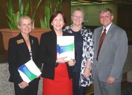 PhotoID:6715, L-R Immediate past national president of Engineers Australia Julie Hammer, chair of the report's steering committee Professor Mary O'Kane (who is NSW's first chief scientist and scientific engineer), Professor Elizabeth Taylor AO, and report author Emeritus Professor Robin King - Photo: Engineers Australia magazine