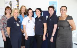 PhotoID:11640, Nurse Educator and research student Andrea Reid with CQUniversity nursing lecturers and students Jan Farrell, A/Prof Lorna Moxham, Jennita Sinnamon, Abbey Creighton, Lindy Usher and A/Prof Trudy Dwyer