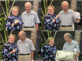 PhotoID:8122, Leone Hinton presents Peter Hallinan with a farewell gift