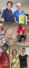 PhotoID:8389, (top) What Local Native Plant is that?  presenters Wendy May and Stephanie Haslam (middle)  Meridan State School teacher Lizette Stevenson listens to Gubbi Gubbi man Lyndon Davis share his knowledge about local trees and significant Indigenous sites and (bottom) Lyndon Davis from Gubbi Gubbi Dance, Wendy Birrell from Discover Eumundi and Kate Greenwood from TreeLine