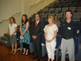 PhotoID:5085, Catherine Krezalek, CQU Golden Key Chapter Vice-President; Kirstie Close, Council of Student Member (CoSM) rep for Golden Key Asia-Pacific;Professor  Kevin Tickle, PVC & Executive Dean Faculty of Business and Informatics and CQU Golden Key Honourary Member; Ms Mary McKavanagh, Manager of CQU Student Services and CQU Golden Key Honourary Member; and Mr James Lowe, CQU Golden Key Chapter Advisor.