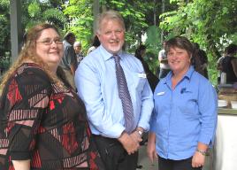 PhotoID:10467, Professor Graham Pegg congratulates Lisa Bricknell (left) and Associate Professor Kerry Reid-Searl