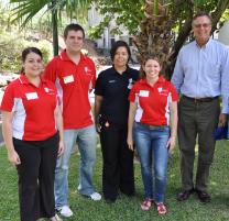 PhotoID:14456, US Consul General Niels Marquardt meets CQUniversity students L-R Tarina Scoleri, John Lowry, Leah Millar and Bonita Thomson