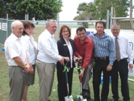 PhotoID:6588, Professor John Rickard, Professor Jennelle Kyd, MP Tim Mulherin, campus Library Manager Pauline McNee, MP James Bidgood, Dr Trevor Davison and Chancellor Rennie Fritschy at the sod-turning