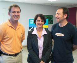 PhotoID:5917, Mackay Head of Campus Dr Trevor Davison with student in the new program Darren Woodward (from Hastings Deering) and lecturer Robyn Smith