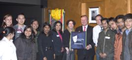 PhotoID:7923, State Recruitment Manager Deepa Kandathil Mathews, Recruitment Executive Angela Puskic, Marketing  Manager Phil Honeywood and Marketing Officer Sam Flynn seen along with students from CQUniversity and Cambridge College