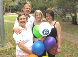 PhotoID:7687, Blue Care Central Queensland Care Manager Chris Smith, CQUniversity Associate Professor Peter Reaburn, CQUniversity postgraduate student/Blue Care Staff Wellness project officer Roxanne Machen and project ambassador Tara Saville from Blue Care in Gracemere