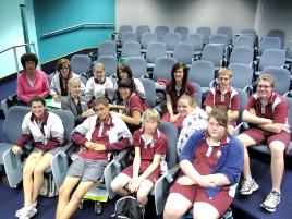 PhotoID:9051, Catherine Spencer (grey suit) chats with students about the CQUniversity Experience program