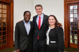 PhotoID:14488, Edward Kasamba, Lord Mayor Graham Quirk and Azadeh Faaliyat at City Hall. 