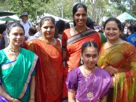 PhotoID:4500, Members of Rockhampton's Indian community Anita Medhekar, Malavmathi Dhanashekan, Neha Patel, Swathi Kamath and Shicpa Kamath at last year's CQU Multicultural Fair and Open Day. 