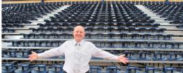 PhotoID:11275, Vice-Chancellor Scott Bowman with one segment of the new seating