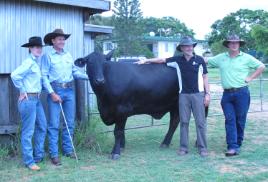 PhotoID:14027, L-R Megan and Nev Hansen, Professor Vajta and Simon Walton with the valuable donor cow