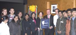 PhotoID:7840, State Recruitment Manager Deepa Kandathil Mathews, Recruitment Executive Angela Puskic, Marketing  Manager Phil Honeywood and Marketing Officer Sam Flynn seen along with students from CQUniversity and Cambridge College