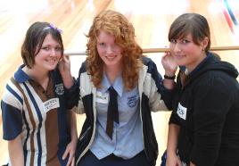 PhotoID:6028, L-R Rocky High students Marnie Laidlaw, Savanna Bethune and Martika Seiler enjoyed the Kendo