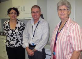 PhotoID:8620, CQUniversity's Dr Trudy Dwyer and Dawn Hay with Acting Executive Director of Nursing for the Central Queensland Health Service District, Simon Mitchell