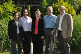 PhotoID:10975, Members of the Environmental Sustainability Committee, Dr Amanullah Maung Than Oo, Dr Nanjappa Ashwath, Dr Bob Newby with Barbara Miller (People and Culture) and Professor Alastair Dawson (Acting Vice-chancellor and President) at the tree planting.