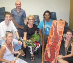 PhotoID:8368, TreeMappa workshop leaders and participants (from bottom left)  Amanda Frost (CQUni student), Max Allsup (C & T), Paul Sutton (C & T),  Sue Davis (CQUni), Lyndon Davis (Gubbi Gubbi Dancers), Kate Greenwood (TreeLine) 