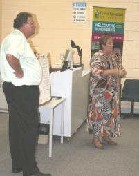 PhotoID:5730, Community Forum convenor Neil McPhillips with Bundaberg State High School Principal, Raelene Fysh