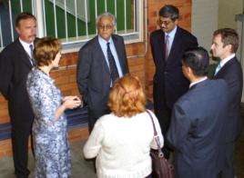 PhotoID:4815, Visitors Professor Singh and Mr Kumar are welcomed by (from left) Rod Williams and Kerri Viragh (GCIC), Kathy Ramm CQU Rockhampton, Rajesh Sarin (BIC) and Jonathan Purdy (GCIC/BIC) 