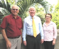 PhotoID:7409, Heads of CQUniversity's Business schools Greg Whymark and Jessica Kennedy with Swedish Consul Nigel Chamier.