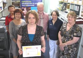 PhotoID:11761, Tracy Scott (front) is flanked by Zonta Club President Margaret Anderton, STEPS representative Dr Julie Willans, Executive Dean Professor Graham Pegg, Zonta Club Secretary Berenice Payne and club Treasurer Valda Fitzgerald