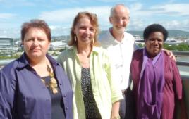 PhotoID:12365, L-R Prof Bronwyn Fredericks (CQUni), Mary Kelly (QUT), Geoffrey Mitchell (Widening Tertiary Participation Queensland) and Bridget Saplos (CQUni)