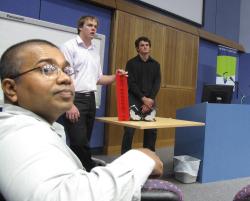 PhotoID:9771, Event convenor Dr Sanath Alahakoon watches the audience reaction during the 'shiploader lubrication' presentation