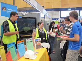 PhotoID:10615, Civil engineering student Jack Marwell (stripes) and mechanical engineering student Glen McDonald consider their career pathways