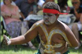 PhotoID:10213, Mattius Mann was one of the Aboriginal dancers who took part in the ceremony on the weekend.