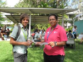 PhotoID:11359, Yarrndji Ingra discusses career options with Melinda Mann-Yasso from CQUniversity's Nulloo Yumbah Indigenous Learning, Spirituality & Research Centre