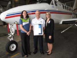 PhotoID:9174, Tamsen Clifford-Banks, Senior Pilot Neville Wilson and Peta West, Corporate Partnerships Coordinator - Qld section.