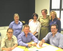 PhotoID:5501, L-R Lydia Mainey, Jennifer Anastasi, Marc Broadbent, Wendy Maitland, Major Eraine La Galle, Dr Lorna Moxham and Duncan Bray