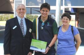 PhotoID:10011, Senior Lecturer, Aviation Technology Ron Bishop with Simon Deane and his mother Sharyn