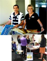 PhotoID:8937, Above: Lecturers Judy Bull and Rob Proffitt-White exploring Numeracy Big Books and Below: Numeracy in Action BLM students at Noosa exploring the range of numeracy publications in class