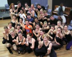 PhotoID:4591, Wayne Scott Kermond (orange shirt) and the cast for 'Chicago'