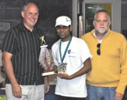 PhotoID:7648, Vice-Chancellor Professor Scott Bowman, Man of the Series Varun Pawagi of the Gold Coast team and Geoff Wessling - General Manager Commercial Operations (CMS)