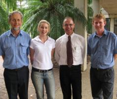 PhotoID:3920, Ian Herbert, Crystal Jasperson and Geoffrey Smith from Capricorn Conservation Council, with CQU's Mike Danaher who helped coordinate their visit