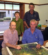 PhotoID:5394, CQU's Dr Leo Duivenvoorden (front left) discusses the Hymenachne control project with Fitzroy River Coastal Catchments' Chantelle James, Livingstone Shire Council's Glenn McIntyre (rear) and Ian Dare (front).