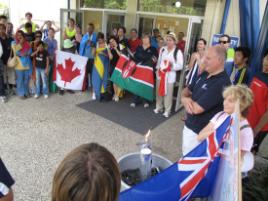 PhotoID:8792, Vice-Chancellor Professor Scott Bowman encourages participants after lighting the flame for Sunday's Mini-Olympics