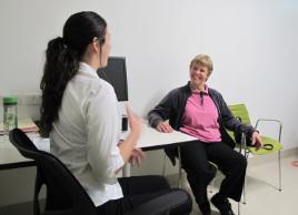 PhotoID:12903, Anne Guthrie breaks into a smile after finding she's the first client for the new Allied Health Clinic on Rockhampton Campus