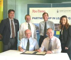 PhotoID:5667, L to R - Back row - Dr Pierre Viljoen, Head of Campus CQU Gladstone, Daryl Calvert - Manager Capability Development, Rio Tinto Australasia, Professor Peter Smith - Professor of Organisational Systems, Faculty of Sciences, Engineering & Health, Terri Pienaar - Specialist Capability Development, Rio Tinto Australasia - Front row - Professor John Rickard, Bill Wheatley - General Manager People and Organisational Support Rio Tinto Australasia