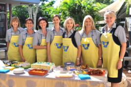 PhotoID:9000, Helping with the Biggest Morning Tea are L-R Louise Kenny, Kay Donnollan, Kama Burgess, Kylie Brewster, Liane Plant, Linda Daniels, Lisa Miles