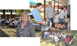 PhotoID:9394, Gerry Lees, Brendan Taylor and Debbie Murphy fire up the barbecue while Karen Reynolds makes sure everyone has enough to eat