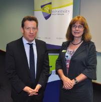 PhotoID:13333, Forum keynote Phil Aungles with CQUniversity Deputy VC Professor Hilary Winchester