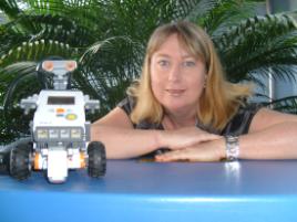 PhotoID:9212, Shontelle Lewis displays one of the robots primed for competition PhotoID:9212, Shontelle Lewis displays one of the robots primed for competition