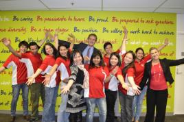 PhotoID:14859, Susan Loomes (right) with campus staff Dr Marc Brennan (centre rear) and Sonia Chen (centre front) and mentors L-R Duy (Dave) Hoang Nguyen; Sudan Chandra Subedl; Olga Saboureau; Tha-Nuttaporn (Anne) Sukanantatham; Komalpreet (Kim) Kaur; Cong Tung (Ken) Nguyen; Thanh (Stella) Tran; Jia(Jacy) Xu; Yamuna Khatri  