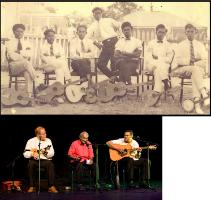 PhotoID:8861, ABOVE Thursday Island Stringband musicians circa 1920s. Courtesy of Gladys Bingarape (nee Tatipata). BELOW is L to R - Karl Neuenfeldt, Henry 'Seaman' Dan, Will Kepa.  Courtesy of Colyn Huber