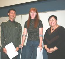 PhotoID:7473, Mayor Lorraine Pyefinch (right) congratulates emerging researchers Hong Lee and Susan Alexander