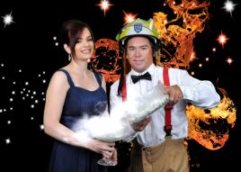PhotoID:13591, Nursing student and CQUni staff member Tameka Bailey and local fireman Matthew Crighton get into the spirit for the Fire and Ice Ball